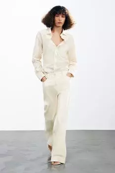 Рубашка с карманом ZARA, экрю