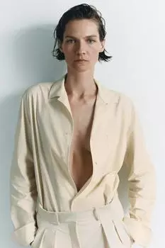 Рубашка с карманом ZARA, экрю