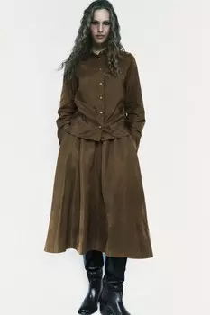 Рубашка с карманом ZARA, бежево-коричневый