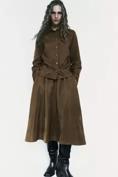 Рубашка с карманом ZARA, бежево-коричневый