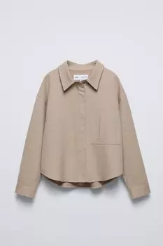 Рубашка с карманом ZARA, бежевый