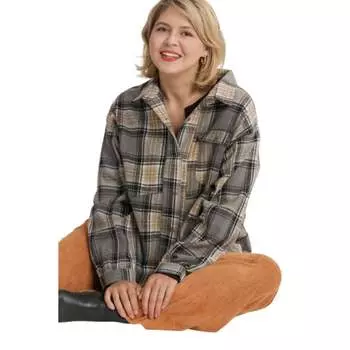 Рубашка с клетчатым воротником, застегивающаяся на пуговицы, с передними карманами FASHNZFAB, цвет grey mix