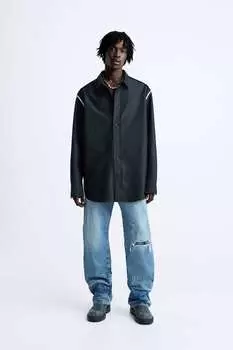 Рубашка с контрастной отделкой ZARA, черный