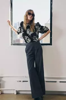 Рубашка с контрастной вышивкой ZARA, черный/белый