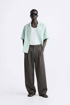 Рубашка с контрастной вышивкой ZARA, цвет морской волны