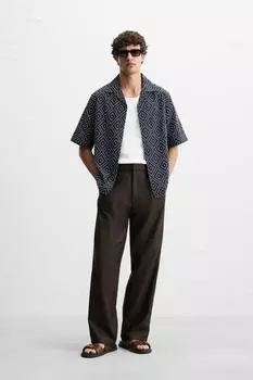 Рубашка с контрастной вышивкой ZARA, темно-синий