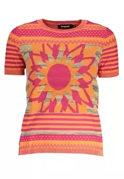 Рубашка с контрастным логотипом и круглым вырезом Desigual, оранжевый