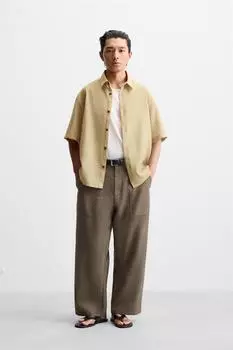 Рубашка с контрастным принтом ZARA, бежевый