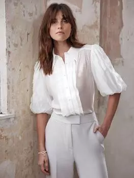 Рубашка с коротким пышным рукавом Mint Velvet, слоновая кость