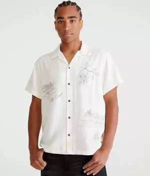 Рубашка с коротким рукавом Aeropostale с вышивкой Amalfi Coast, цвет floral white