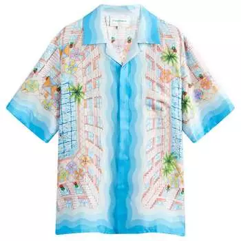 Рубашка с коротким рукавом Casablanca Le Plongeon Short Sleeve Silk Shirt, синий