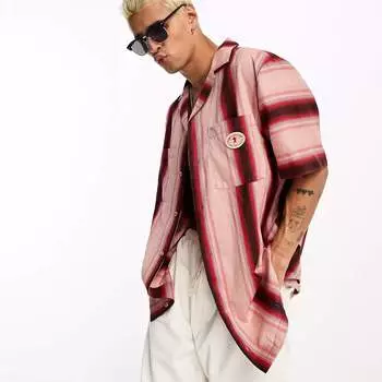 Рубашка с коротким рукавом Damson Madder Patched Stripe Linen, красный/розовый