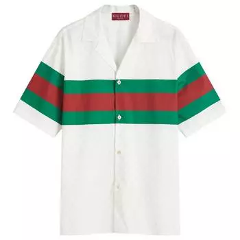 Рубашка с коротким рукавом Gucci 1921 Grg Vacation Shirt, цвет White, Green & Red