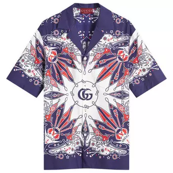 Рубашка с коротким рукавом Gucci Bandana Print Vacation Shirt, цвет White & Blue