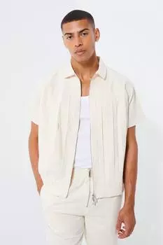 Рубашка с коротким рукавом и плиссами Boohoo, серый