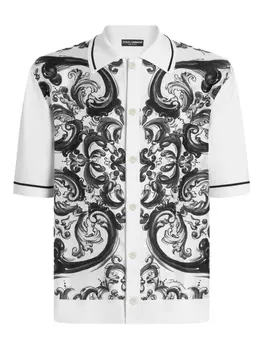 Рубашка с коротким рукавом и принтом майолика Dolce & Gabbana, белый