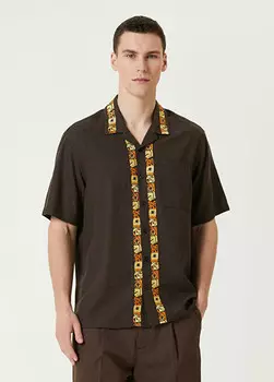 Рубашка с коротким рукавом и вышивкой в полоску Les Benjamins, коричневый