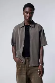 Рубашка с коротким рукавом и застежкой-молнией Weekday, черный