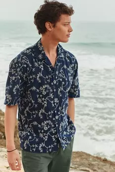 Рубашка с коротким рукавом из 100% хлопка с вышитой текстурой Next, синий