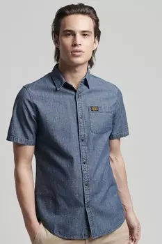 Рубашка с коротким рукавом из 100% хлопка в винтажном ткацком станке Superdry, синий