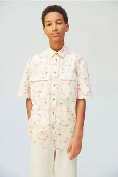 Рубашка с коротким рукавом из хлопка H&M, белый