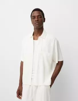 Рубашка с коротким рукавом из льняной смеси Bershka, белый