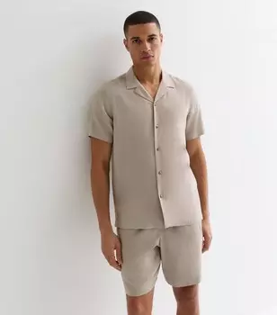 Рубашка с коротким рукавом из смесового льна Stone New Look, светло-серый