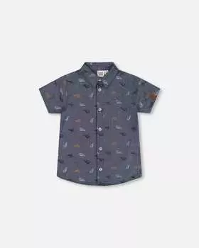 Рубашка с коротким рукавом из ткани шамбре с принтом, серая, белая и бежевая Deux par Deux