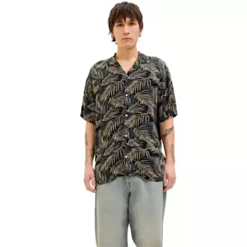 Рубашка с коротким рукавом Jack & Jones Jeff Tropical Aop Resort, черный