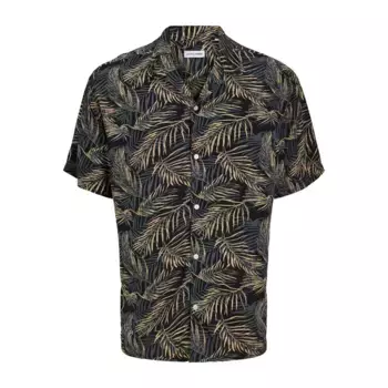 Рубашка с коротким рукавом Jack & Jones Jeff Tropical Aop Resort Plus, черный