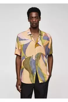 Рубашка с коротким рукавом с рисунком Mango, оранжевый