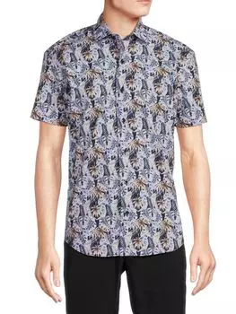 Рубашка с коротким рукавом с тропическим принтом Bertigo, темно-синий