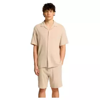 Рубашка с коротким рукавом Selected Sal Resort Relax Fit, бежевый
