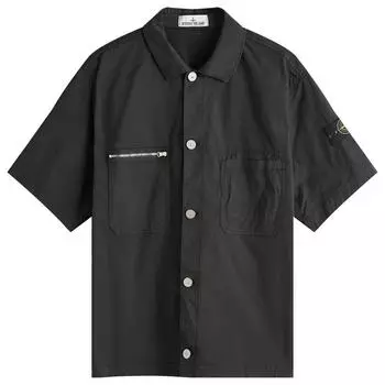 Рубашка с коротким рукавом Stone Island Stretch-Tc Garment Dyed Short Sleeve Overshirt, черный