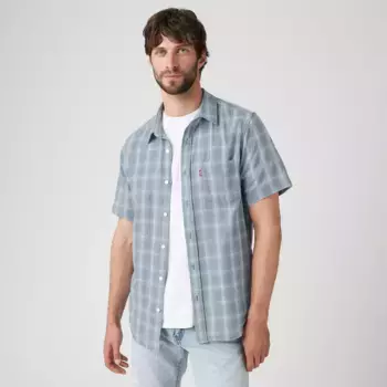 Рубашка с коротким рукавом Sunset из хлопка и льна с одним карманом Levi's, цвет Leon Plaid Bright White - Blue