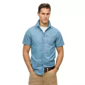 Рубашка с коротким рукавом Superdry Essential Denim, синий