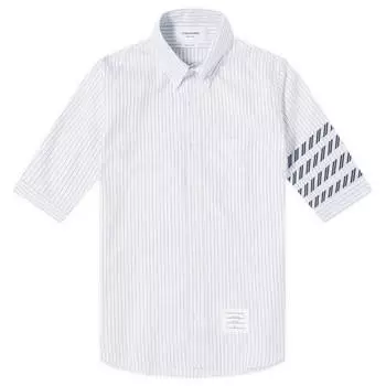 Рубашка с коротким рукавом Thom Browne 4-Bar Tricolour Short Sleeve Button Down Shirt, цвет Medium Blue