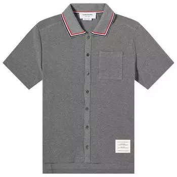 Рубашка с коротким рукавом Thom Browne Short Sleeve Button Down Textured Shirt, цвет Medium Grey