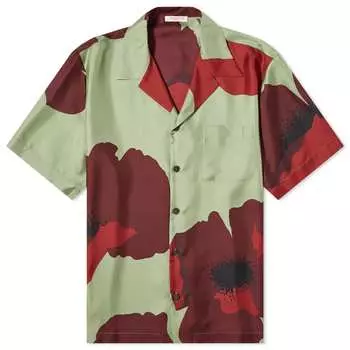 Рубашка с коротким рукавом Valentino Flower Portrait Silk Vacation Shirt, цвет Menta/Rosso/Rubin