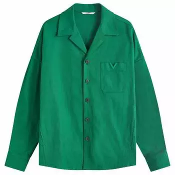 Рубашка с коротким рукавом Valentino V Detail Long Sleeve Open Collar Shirt, цвет Basil Green