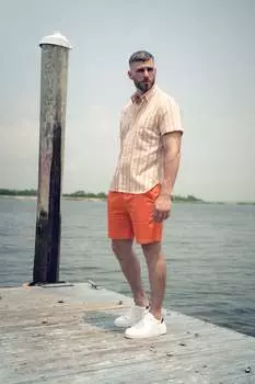 Рубашка с коротким рукавом в оранжевую и бежевую полоску American Heritage