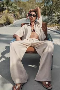 Рубашка с коротким рукавом ZARA, песочный