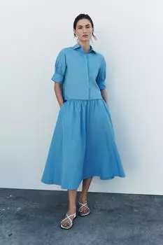 Рубашка с коротким рукавом ZARA, синий