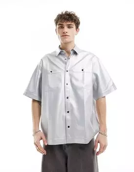 Рубашка с короткими рукавами ASOS DESIGN из искусственной кожи серебристого цвета