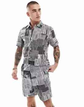 Рубашка с короткими рукавами Farah Chiltern с черно-белым архивным принтом - часть комплекта