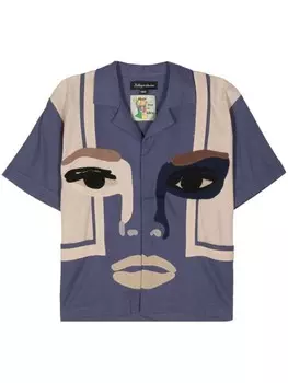 Рубашка с короткими рукавами и аппликацией в виде лица KidSuper, синий