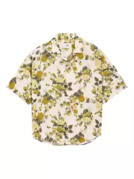 Рубашка с короткими рукавами и цветочным принтом AMI Paris, нейтральный