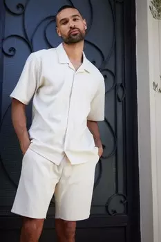 Рубашка с короткими рукавами и фактурным воротником Threadbare, белый