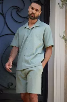 Рубашка с короткими рукавами и фактурным воротником Threadbare, зеленый