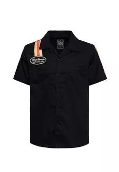 Рубашка с короткими рукавами и гоночными полосками Kustom Kulture KING KEROSIN, черный